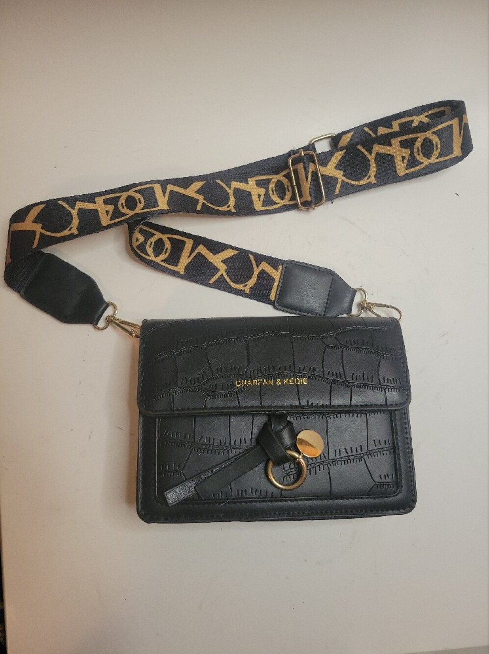 Black Ceoc Embossed Small Crossbody Bag